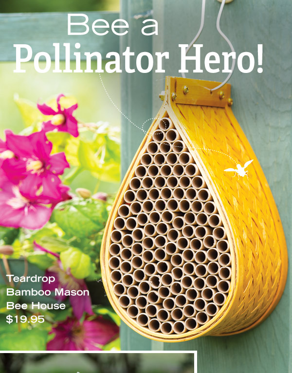 Bee a Pollinator Hero! Pictured: Teardrop Bamboo Mason Bee House, $19.95