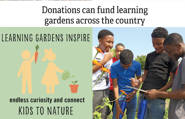 Donations can fund learning gardens across the country. Learning gardens inspire endless curiosity and connect kids to nature.