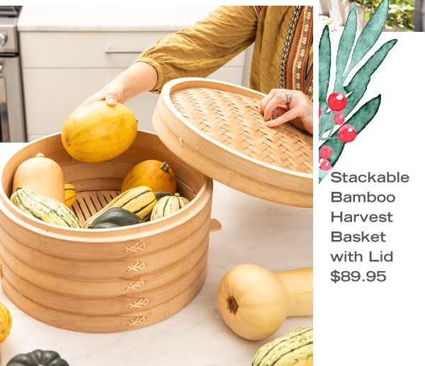 Stackable Bamboo Harvest Basket with Lid, $89.95