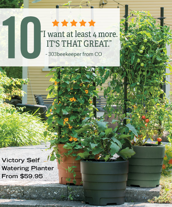 10 - Victory Self-Watering Planter, from $59.95. Five-Star Review: "I want at least 4 more. IT'S THAT GREAT." - 303beekeeper from CO.