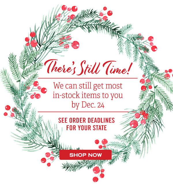 There's Still Time! We can still get most in-stock items to you by Dec. 24! See Order Deadlines for Your State