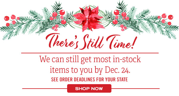 There's Still Time! We can still get most in-stock items to you by December 24th. See Order Deadlines for Your State