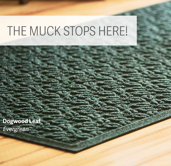 The Muck Stops Here! Water Glutton floor mat, pattern: Dogwood Leaf, color: Evergreen.