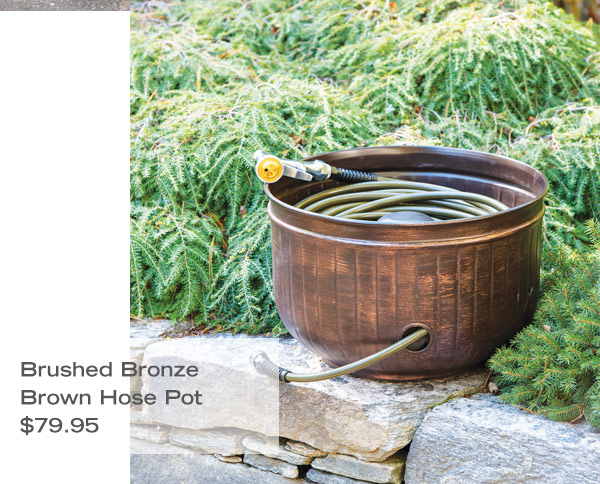 Pictured: Brushed Bronze Brown Hose Pot $79.95