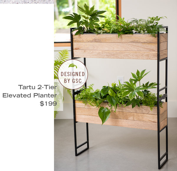 Pictured: Tartu 2-Tier Elevated Planter $199.00. Designed by Gardener's Supply Company