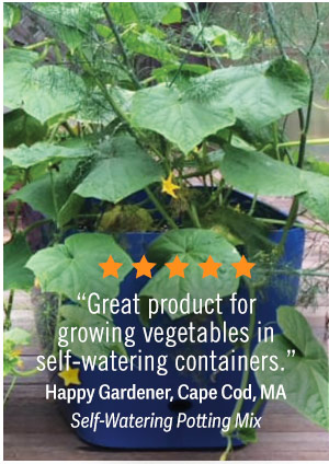 “Great product for growing vegetables in self-watering containers.” - Happy Gardener, Cape Cod, MA - Self-watering potting mix