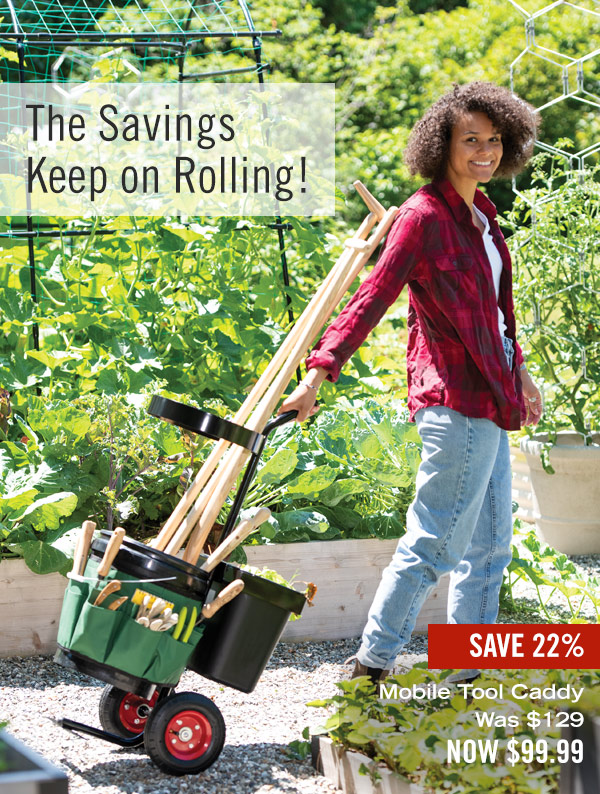 The Savings Keep on Rolling! Save 22%. Pictured: Mobile Tool Caddy, Was $129 Now $99.99