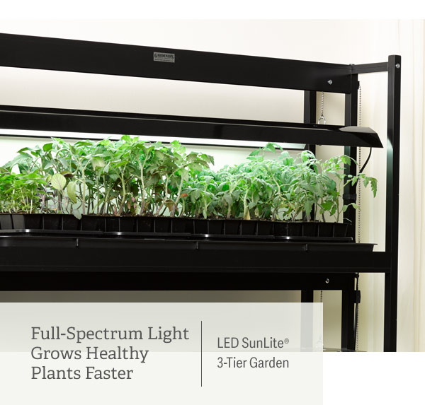 Full-Spectrum Light Grows Healthy Plants Faster Pictured: Stack-n-Grow Led Lights, 2-Tier System