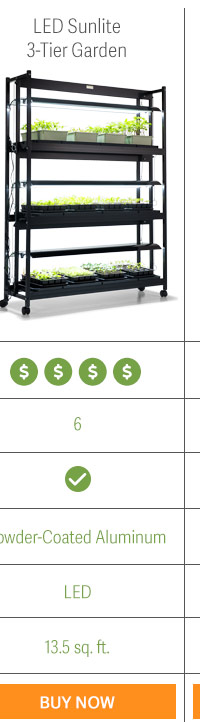 LED Sunlite 3-Teir Garden - 4x Cost, 6 Bulbs, Rolling Casters, Powder-Coated Aluminum, LED Lights, 13.5 sq. ft. growing space. - BUY NOW