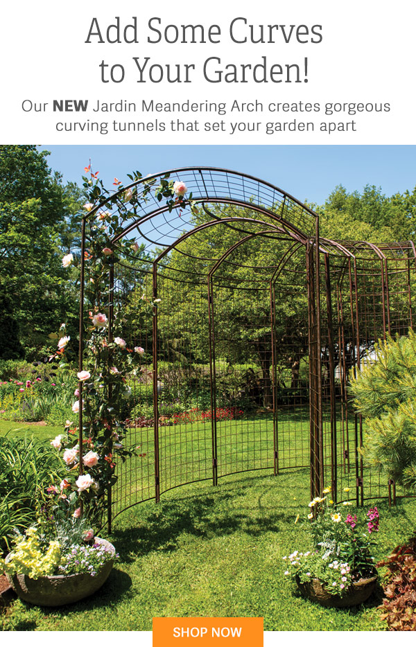 Add Some Curves to Your Garden! Our NEW Jardin Meandering Arch creates gorgeous curving tunnels that set your garden apart. SHOP NOW - Pictured: Jardin Meandering Arch