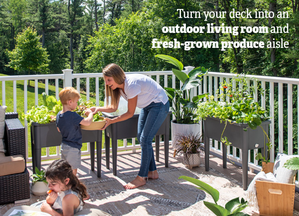 Turn your deck into an outdoor living room and fresh-grown produce aisle.
