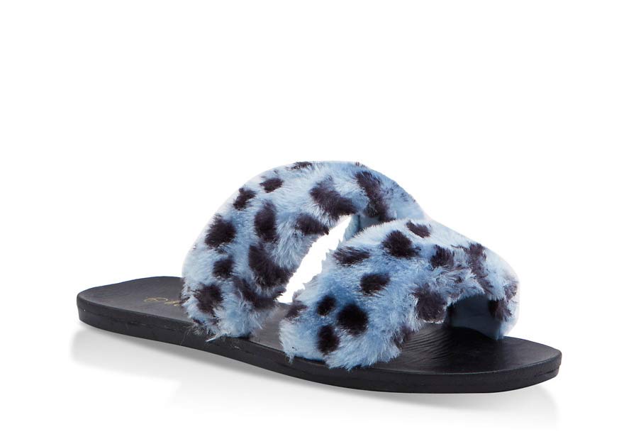 Double Strap Faux Fur Slide Sandals