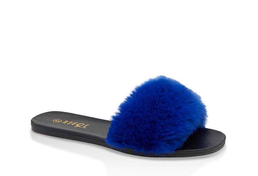 Faux Fur Strap Slide Sandals