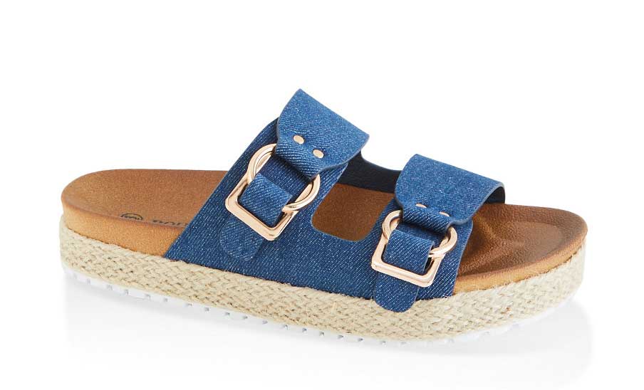 Double Buckle Espadrille Footbed Sandals