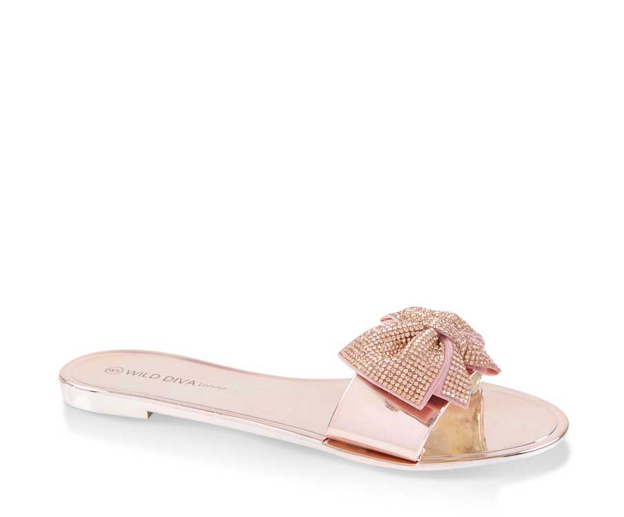 Rhinestone Bow Slide Sandals