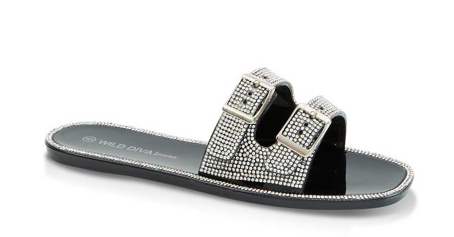 Rhinestone Two Buckle Slide Sandals