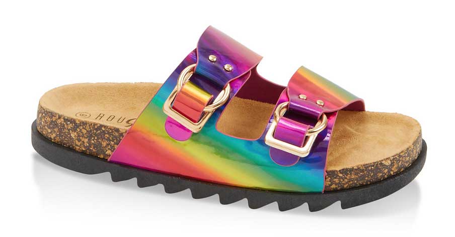 Metallic Buckle Footbed Slide Sandals