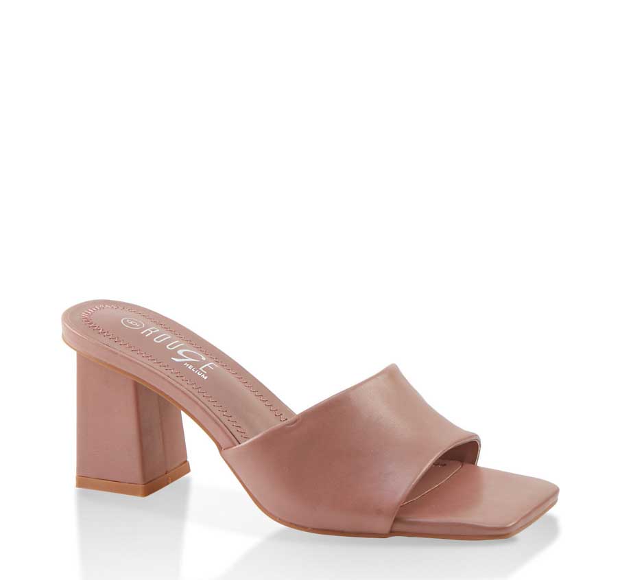 Square Toe Block Heel Slide Sandals