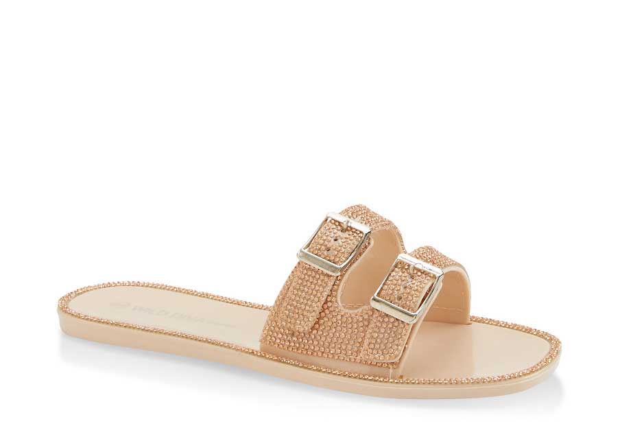 Rhinestone Two Buckle Slide Sandals