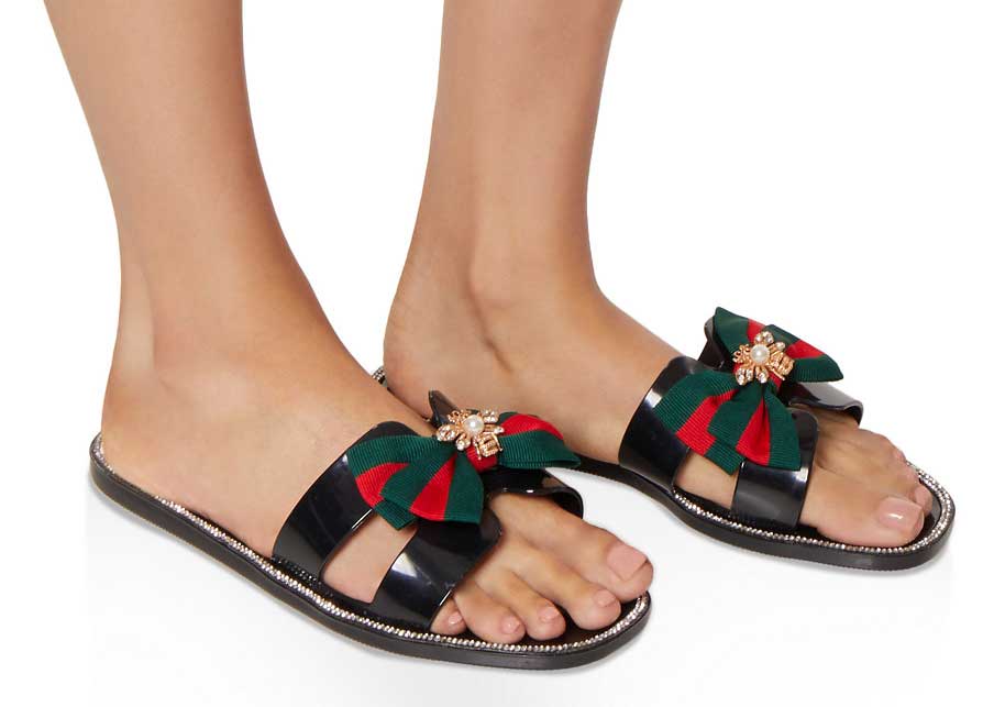 Bow Studded Jelly Slide Sandals