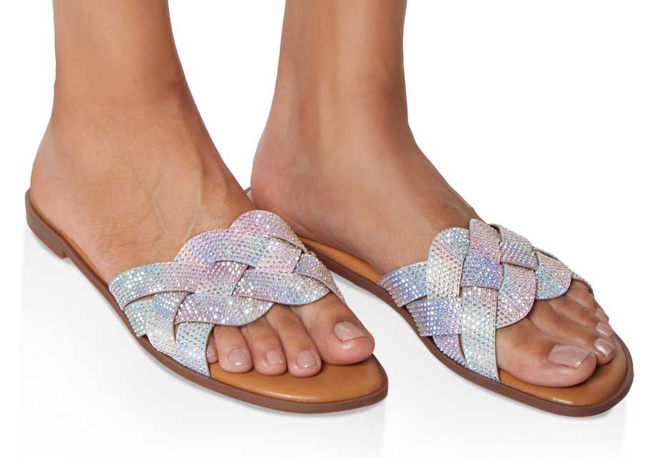 Rhinestone Braided Band Slide Sandals