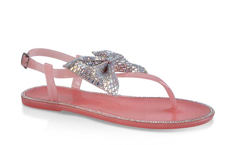 Rhinestone Bow Jelly Thong Sandals