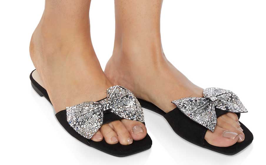 Rhinestone Bow Band Slide Sandals