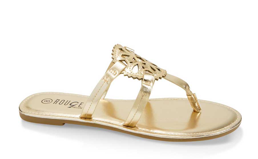 Laser Cut Detail Thong Sandals