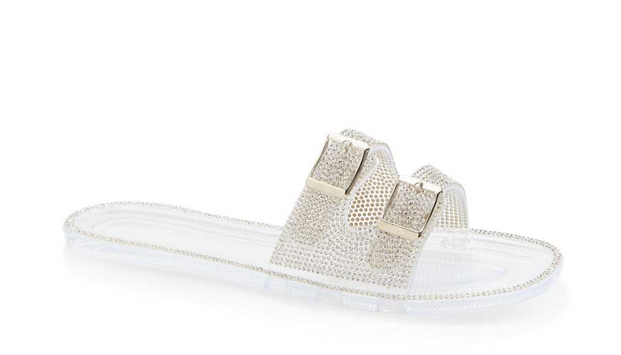 Rhinestone Two Buckle Slide Sandals