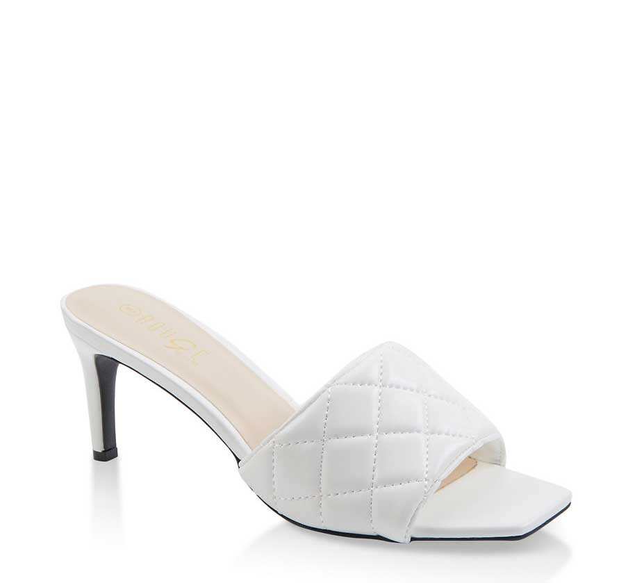 Quilted Mid Heel Mules