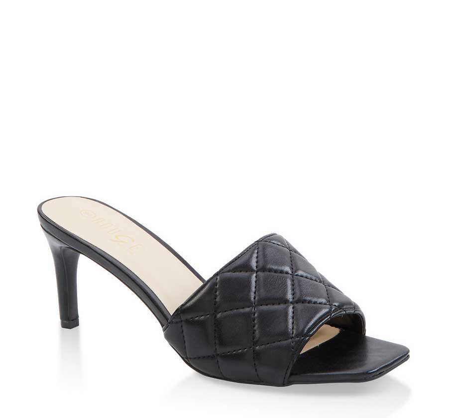 Quilted Mid Heel Mules