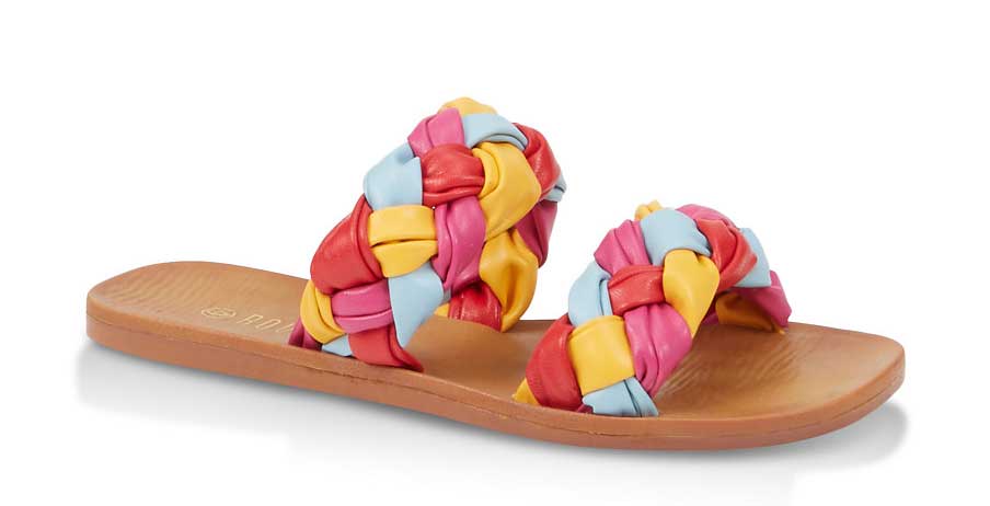 Faux Leather Braided Double Band Slide Sandals