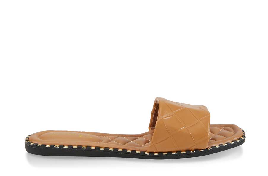 Quilted Sole Metallic Detail Slide Sandals