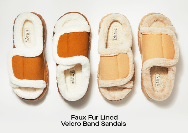 Faux Fur Lined Velcro Band Sandals