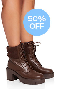 Lace Up Lug Sole Chunky Heel Combat Boots