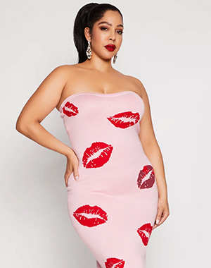 Plus Size Almost Famous Lip Print Midi Tube Dress