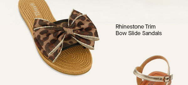 Rhinestone Trim Bow Slide Sandals