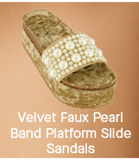 Velvet Faux Pearl Band Platform Slide Sandals
