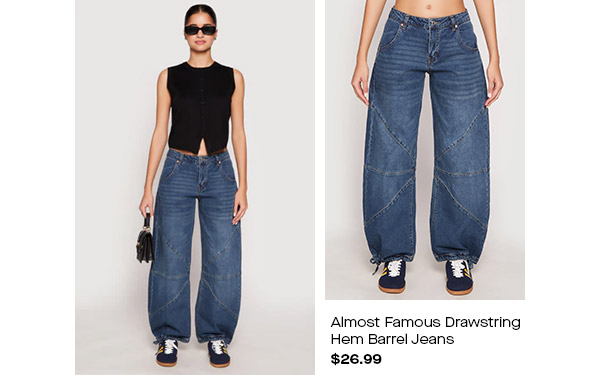 Almost Famous Drawstring Hem Barrel Jeans
