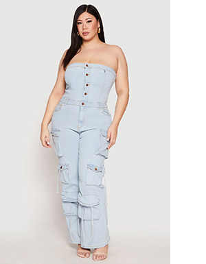 Plus Size Daisy Denim Cargo Jumpsuit