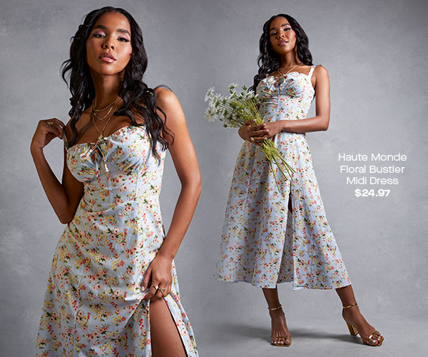 Haute Monde Floral Bustier Midi Dress