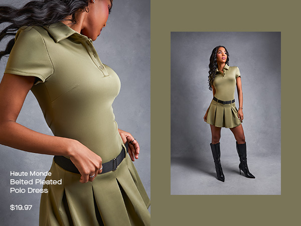 Haute Monde Belted Pleated Polo Dress