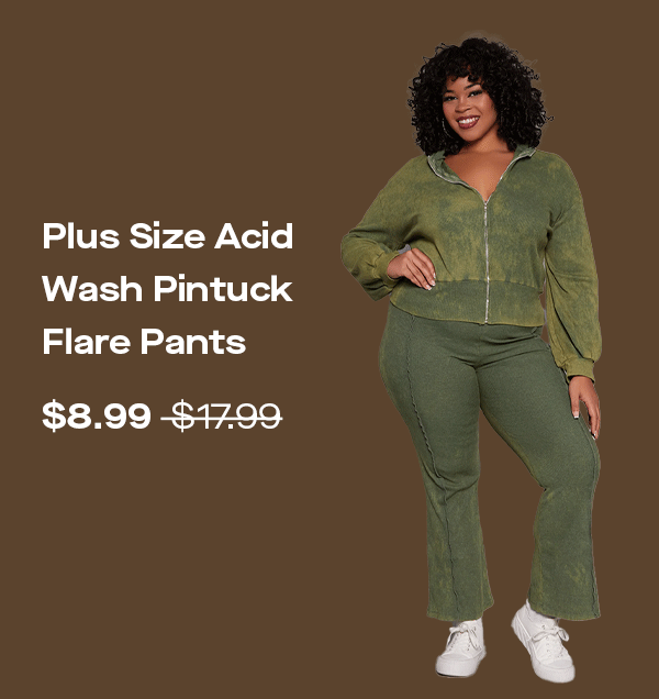 Plus Size Acid Wash Pintuck Flare Pants