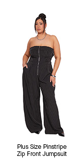 Plus Size Pinstripe Zip Front Jumpsuit