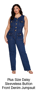 Plus Size Daisy Sleeveless Button Front Denim Jumpsuit