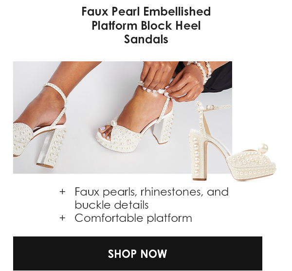 Faux Pearl Embellished Platform Block Heel Sandals Shop Now