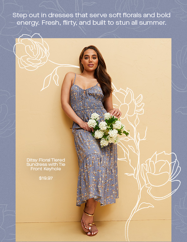 Ditsy Floral Tiered Sundress with Tie Front Keyhole