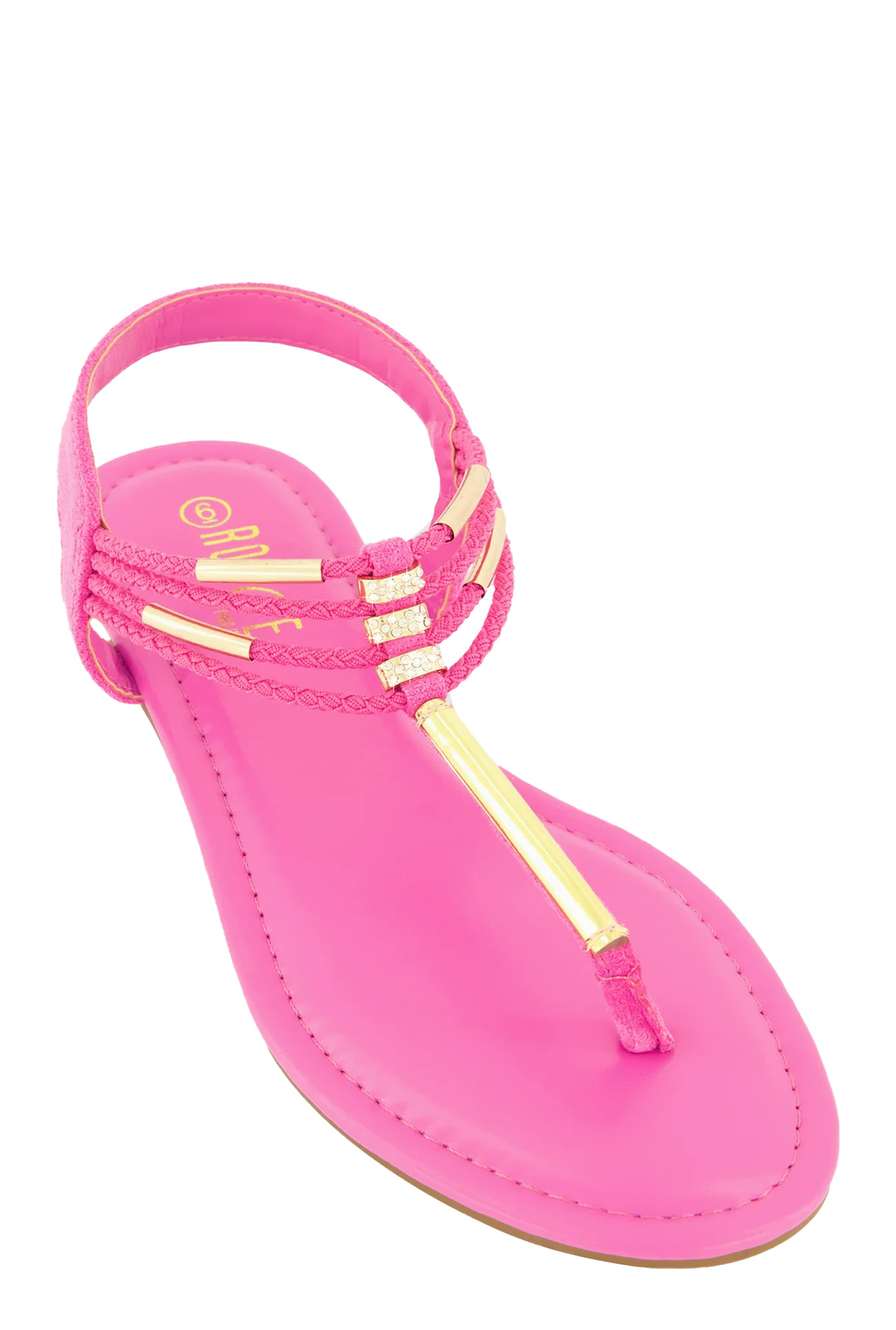 Metallic Pendant Ankle Strap Thong Sandals