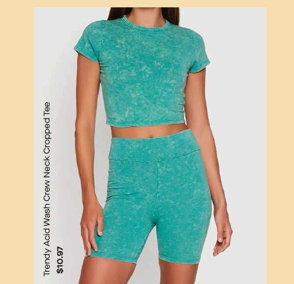 Trendy Acid Wash Crew Neck Cropped Tee
