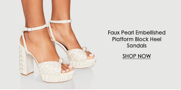 Faux Pearl Embellished Platform Block Heel Sandals